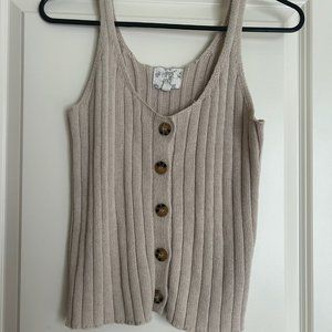 Beige Hippie Rose Knit Tank Top with Buttons